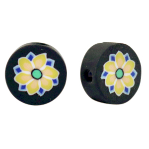 Polymer beads flower Black-Yellow