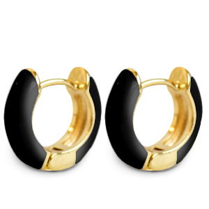 Trendy earrings creole enamel 15mm Black-Gold