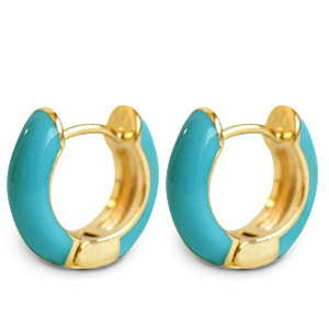Trendy earrings creole enamel 15mm Turquoise-gold