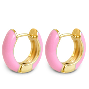 Trendy earrings creole enamel 15mm Pink-Gold