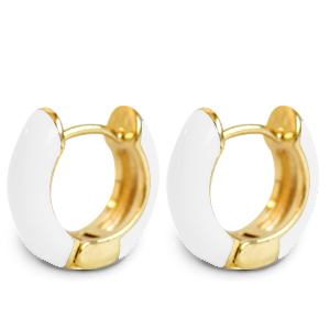 Trendy earrings creole enamel 15mm White-Gold