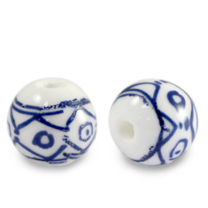 Beads Ceramic 10mm White-Delft Blue