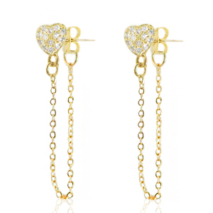 Brass TQ metal studs heart with chain Gold-Crystal