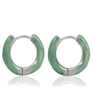 Stainless steel earrings creole enamel 16mm Persian Green-Silver