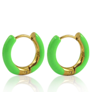 Stainless steel earrings creole enamel 16mm Bright Green-Gold