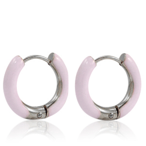 Stainless steel earrings creole enamel 16mm Soft Light Pink-Silver