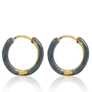 Stainless steel earrings creole enamel 14mm Blue Grey-Gold