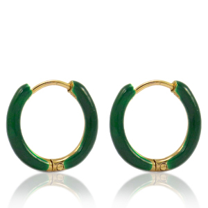 Stainless steel earrings creole enamel 14mm Sacramento Green-Gold