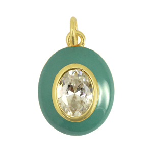 Brass TQ metal charm oval zirconia Pastel Green-Gold