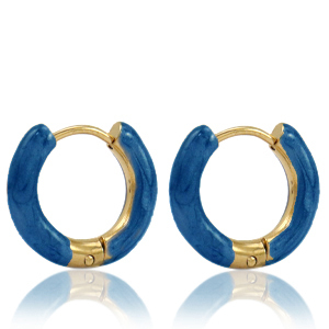 Stainless steel earrings creole enamel 16mm Petrol Blue-Gold