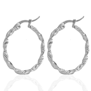 Stainless steel earrings creole 25mm twist Silver