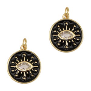 Brass TQ metal charms eye of providence enamel Gold-Black