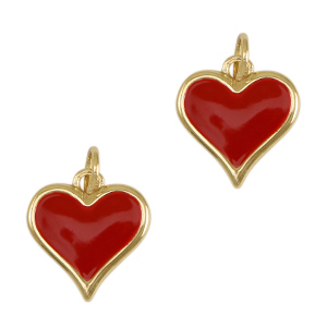 Brass TQ metal charms heart enamel Gold-Red