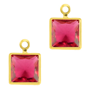 Crystal glass charms square Ruby Pink-Gold