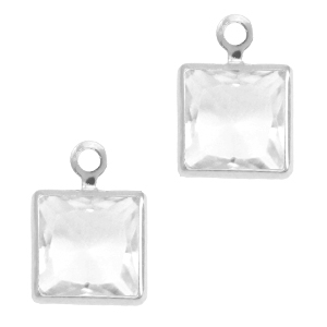 Crystal glass charms square Crystal-Silver