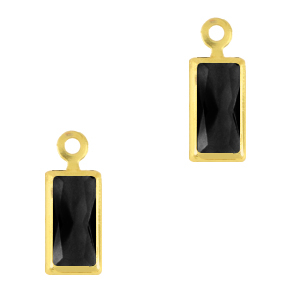 Crystal glass charms rectangle Jet Black-Gold