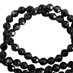 Natural stone faceted beads 3mm Jet Black-Pearl Shine Coating