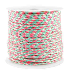 Trendy cord braided 2mm Neon Pink-Turquoise