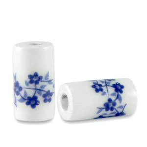 Beads Ceramic tubes White-Delft Blue