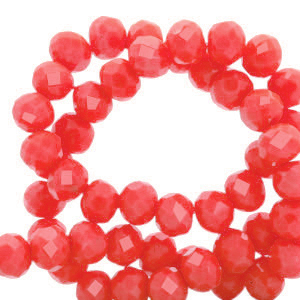 Top faceted beads 6x4mm disc Vermilion Red-Pearl Shine Coating