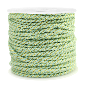 Macram&eacute; bead cord twisted 1.5mm Gold-Soft Mint Green