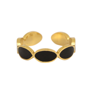 Stainless steel rings enamel oval Black-Gold