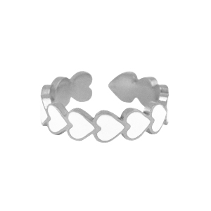 Stainless steel rings enamel heart White-Silver