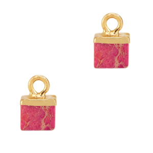 Natural stone charms cube Exotic Red-Gold