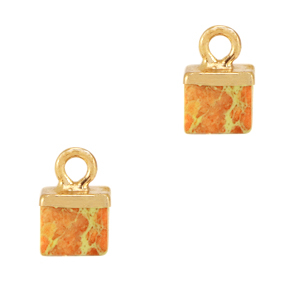 Natural stone charms cube Startling Orange-Gold
