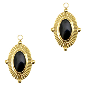 Stainless steel charms oval enamel Gold-Black