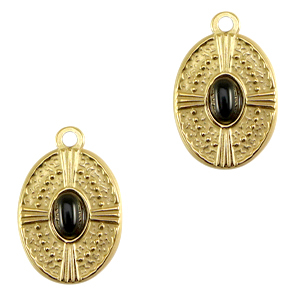 Stainless steel charms oval with natural stone Gold-Black