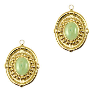 Stainless steel charms oval with natural stone Gold-Honeydew Green