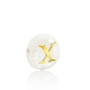 Shell beads letter X Gold-White (natural colour)