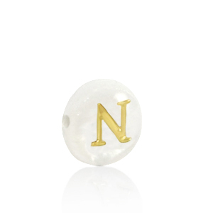 Shell beads letter N Gold-White (natural colour)
