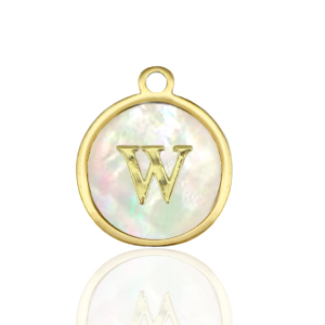 Stainless steel charms 12mm shell initial W White (natural colour)-Gold