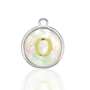 Stainless steel charms 12mm shell initial O White (natural colour)-Silver