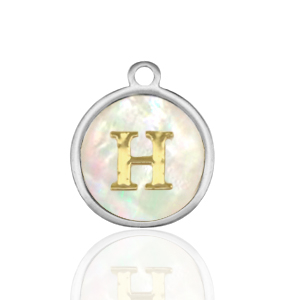 Stainless steel charms 12mm shell initial H White (natural colour)-Silver