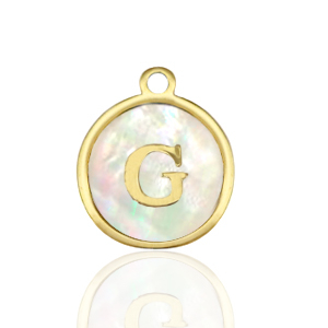Stainless steel charms 12mm shell initial G White (natural colour)-Gold