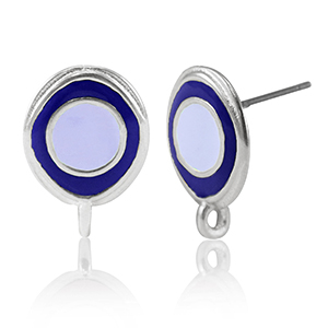 DQ European metal findings earrings with loop Antique Silver-Lavender Purple-Blue (nickel free)