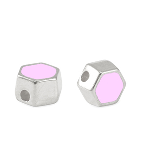 DQ European metal beads hexagon Antique Silver-Lilac Rose (nickel free)