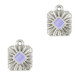 DQ European metal charms square Antique Silver-Lavender Purple (nickel free)