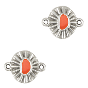 DQ European metal charms connector Antique Silver-Coral Red (nickel free)