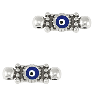 DQ European metal charms connector evil eye Antique Silver-Dark Blue (nickel free)