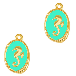 DQ European metal charms seahorse Gold-Veraman Blue (nickel free)