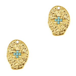 Stainless steel charms irregular cross namel Gold-Light Blue