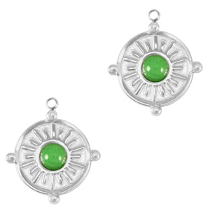 Stainless steel charms with natural stone Silver-Fresh Green