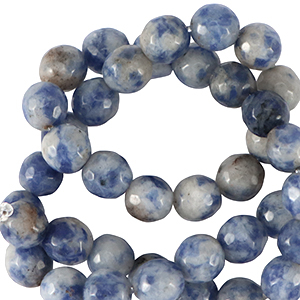 Natural stone beads Sodalite and Microcline 6mm faceted polished Dark Blue-White