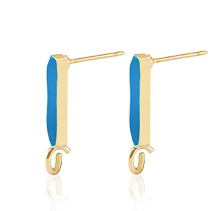 DQ European metal findings earpin bar Gold-Petrol blue (nickel free)