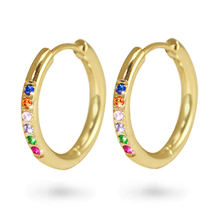 Stainless steel earrings creole cubic zirconia 19mm Gold