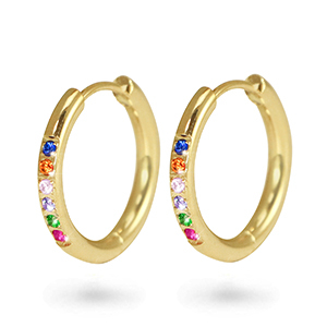 Stainless steel earrings creole cubic zirconia 17mm Gold
